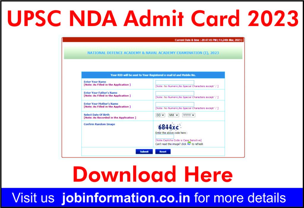 UPSC NDA Admit Card Download