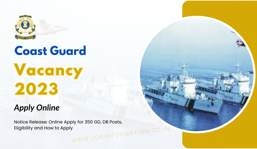 Coast Guard Vacancy 2023 Notice Release: Online Apply for 350 GD, DB Posts, Eligibility and How to Apply