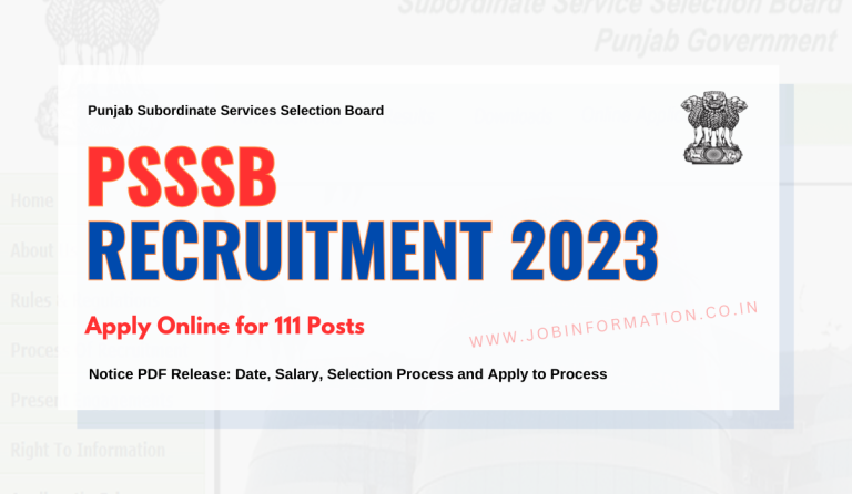 PSSSB Vacancy 2023 Notice PDF Release: Online Apply for 111 Posts, Date, Salary, Selection Process and Apply to Process