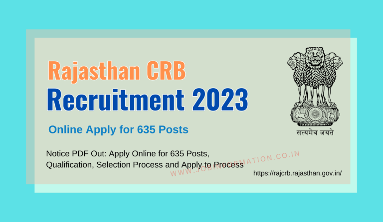 Rajasthan CRB Recruitment 2023 Notice PDF Out: Apply Online for 635 Posts, Qualification, Selection Process and Apply to Process