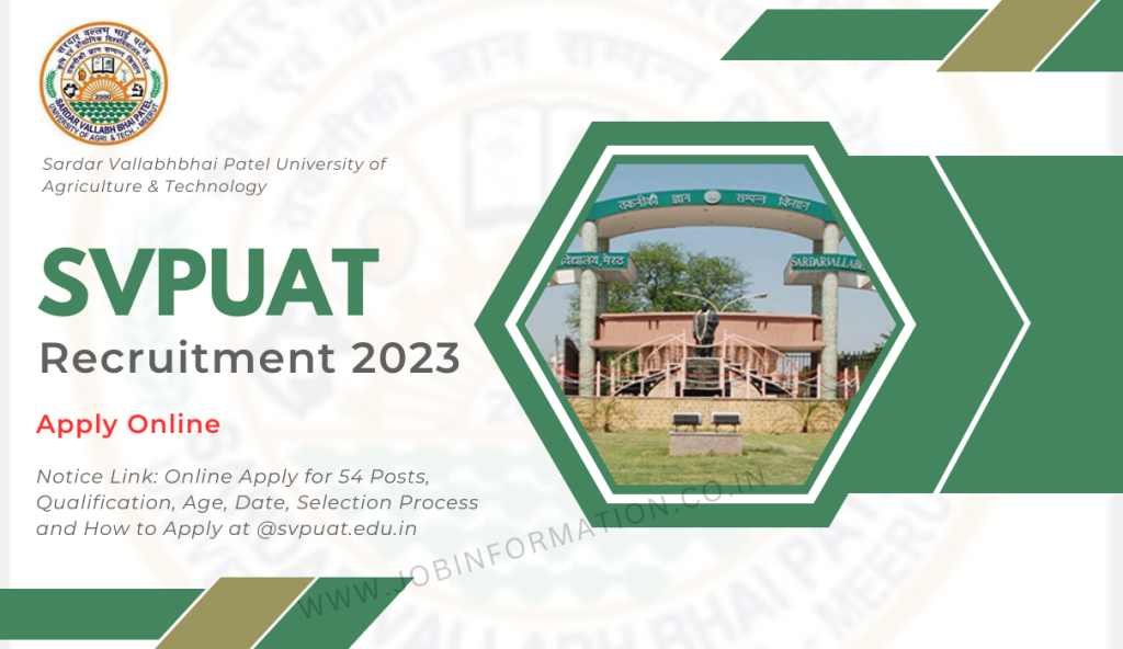 SVPUAT Recruitment 2023 Notice Link: Online Apply for 54 Posts, Qualification, Age, Date, Selection Process and How to Apply at @svpuat.edu.in