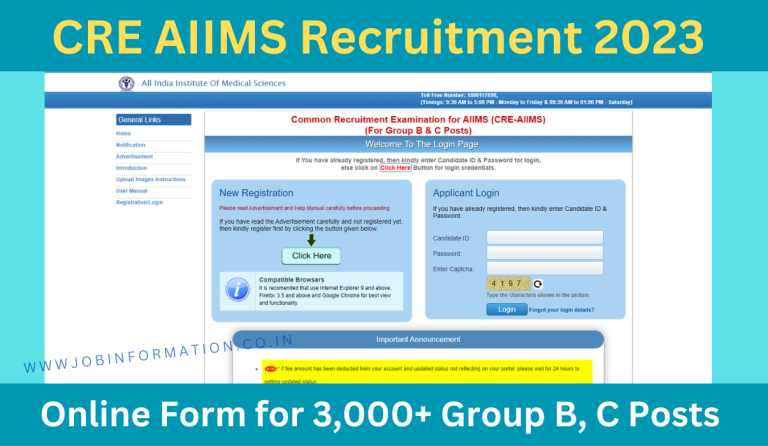CRE AIIMS Recruitment 2023 Notice Out: Online Form for 3036 Post Group B, C, All India Common Recruitment and Exam Notification
