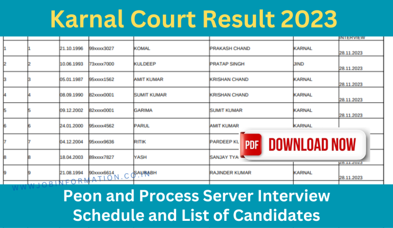 Karnal Court Result 2023 Interview Date and Peon and Process Server Posts Shortlisted Candidates