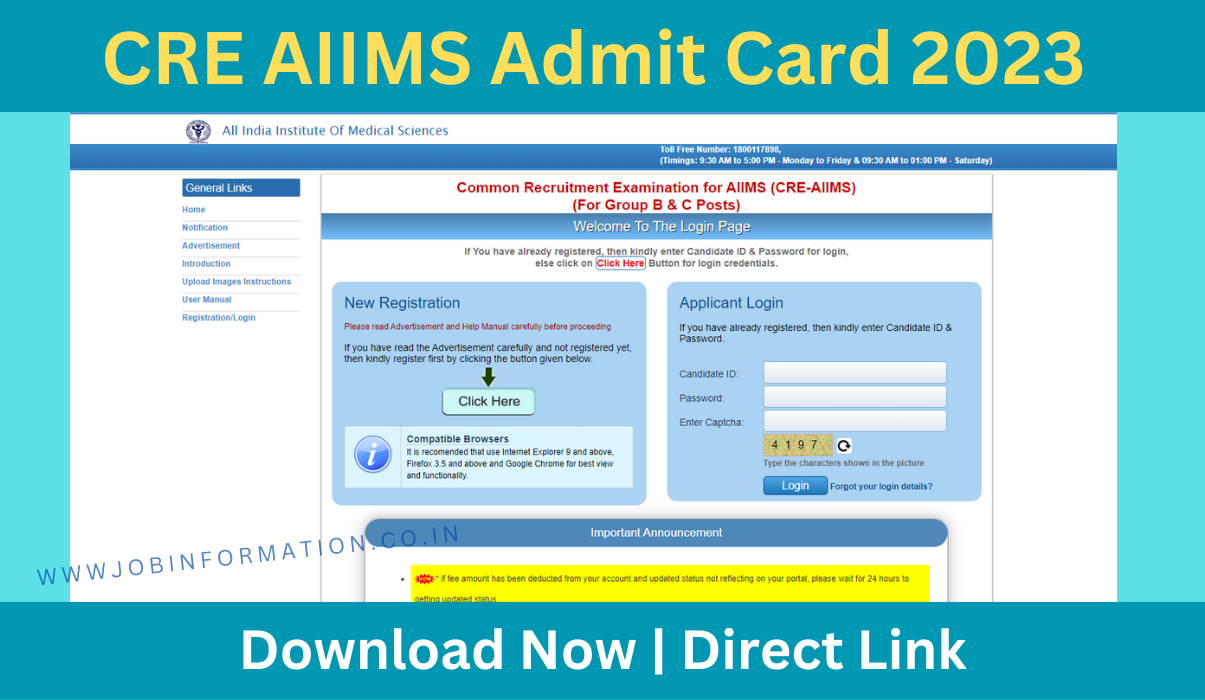 CRE AIIMS Admit Card 2023 Download Direct Link Here, Exam Pattern for All the Posts