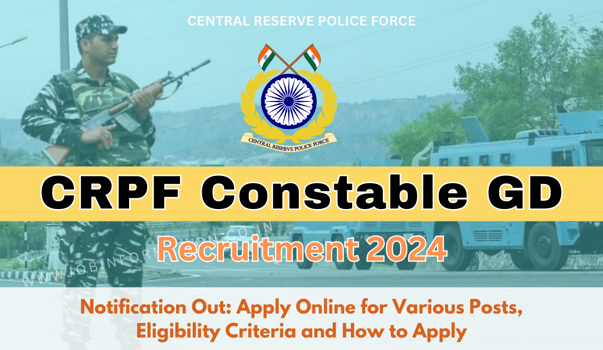 CRPF Constable GD Recruitment 2024 Notification Out: Apply Online for Various Posts, Eligibility Criteria and How to Apply