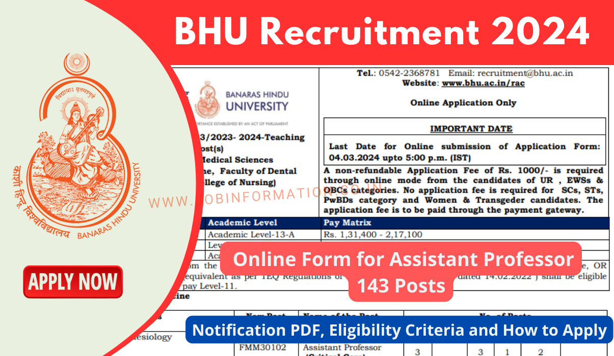 BHU Assistant Professor Recruitment 2024 PDF: Online Form For 143 ...