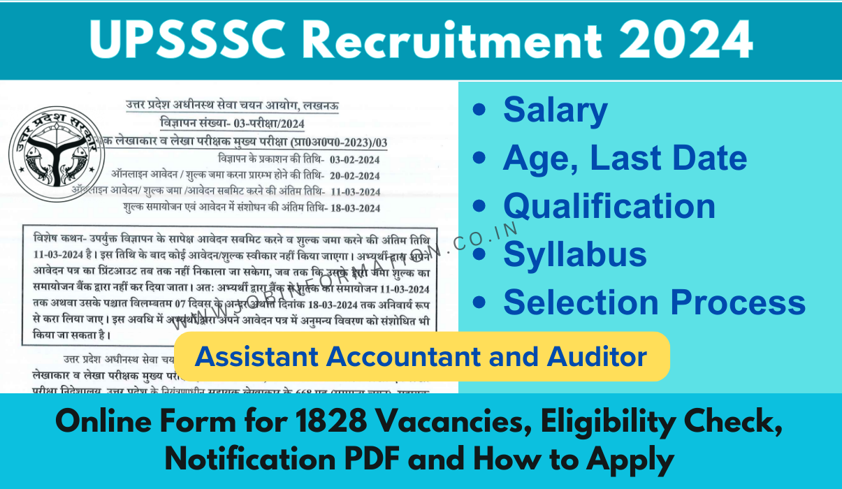 UPSSSC Auditor Recruitment 2024 Out : Online Form for 1828 Vacancies, Eligibility Check, Notification PDF and How to Apply