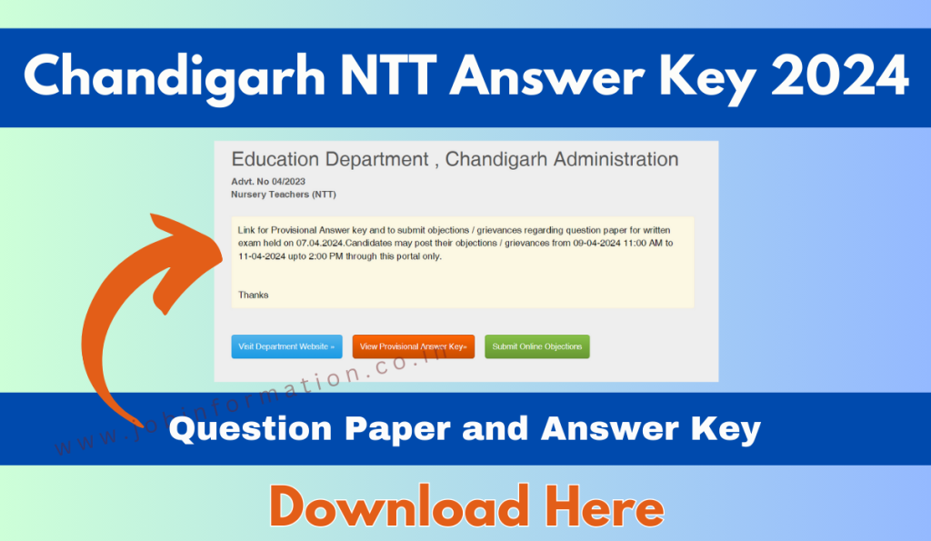 Chandigarh NTT Answer Key 2024 Download, Question Paper PDF Download and Other Detail Check
