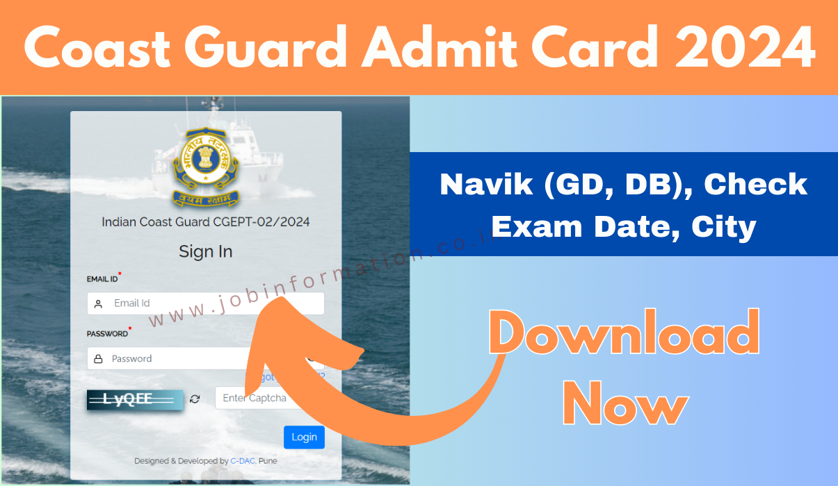 Coast Guard Admit Card 2024 Released for Navik (GD, DB), Check Exam Date, City