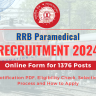 RRB Paramedical Recruitment 2024 Out: Online Form for 1376 Posts, Age, Date, Qualification and Other Details
