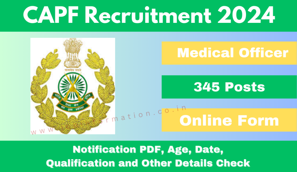 CAPF Medical Officer Recruitment 2024: Apply Online Form for 345 Posts, Notification PDF and Other Details Check
