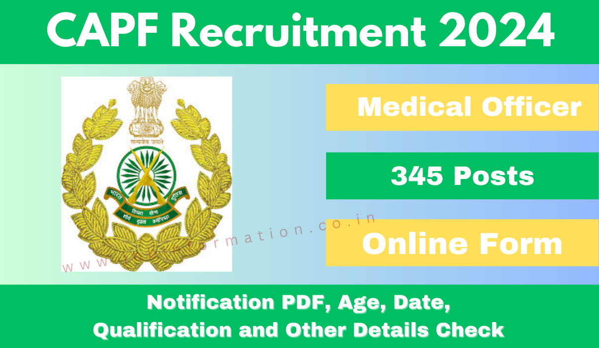 CAPF Medical Officer Recruitment 2024: Apply Online Form for 345 Posts, Notification PDF and Other Details Check