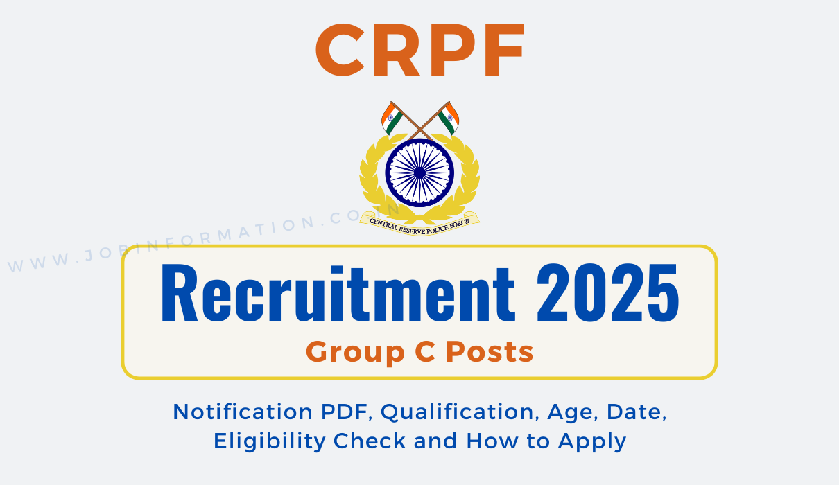 CRPF Group C Recruitment 2025 : Apply Now, Notice PDF सीआरपीएफ ग्रुप सी भर्ती 2025