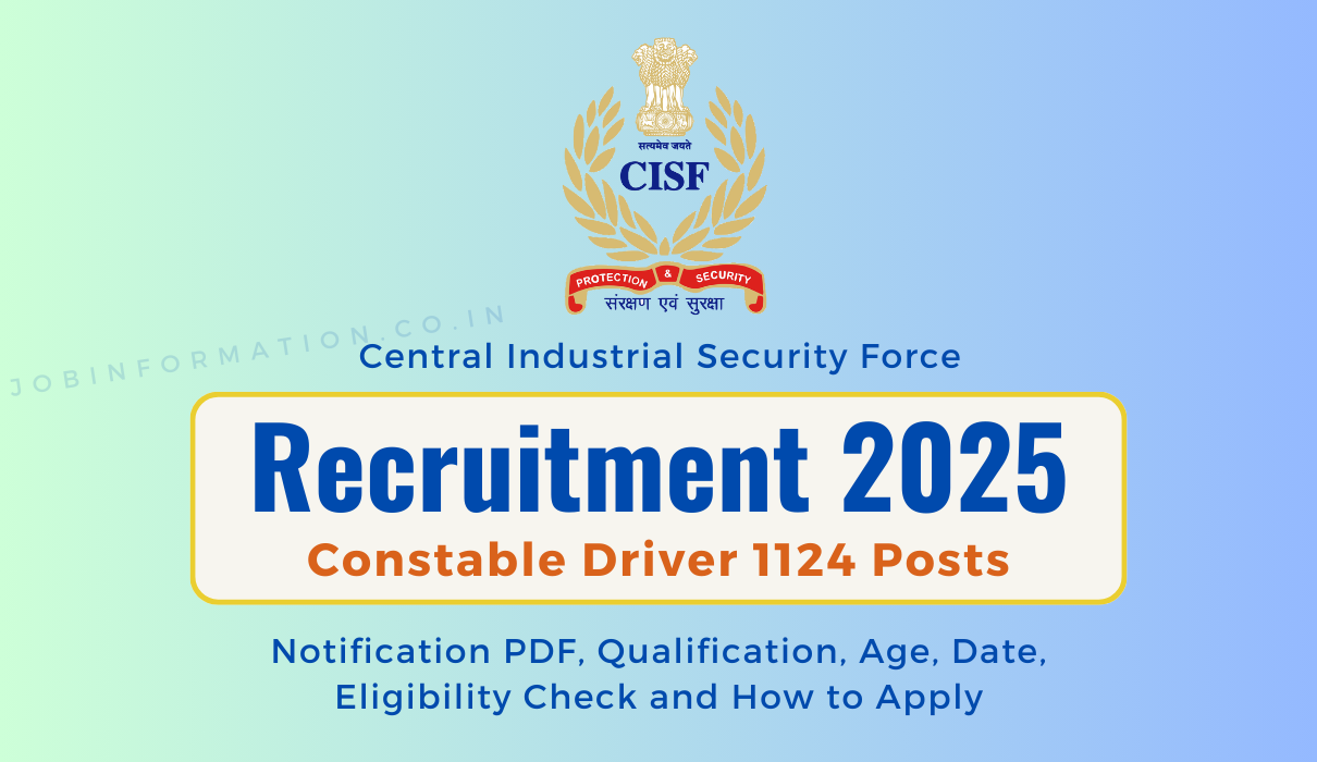 CISF Constable Recruitment 2025: Notice PDF Out for 1124 Post, 10th Passed Apply Online Form