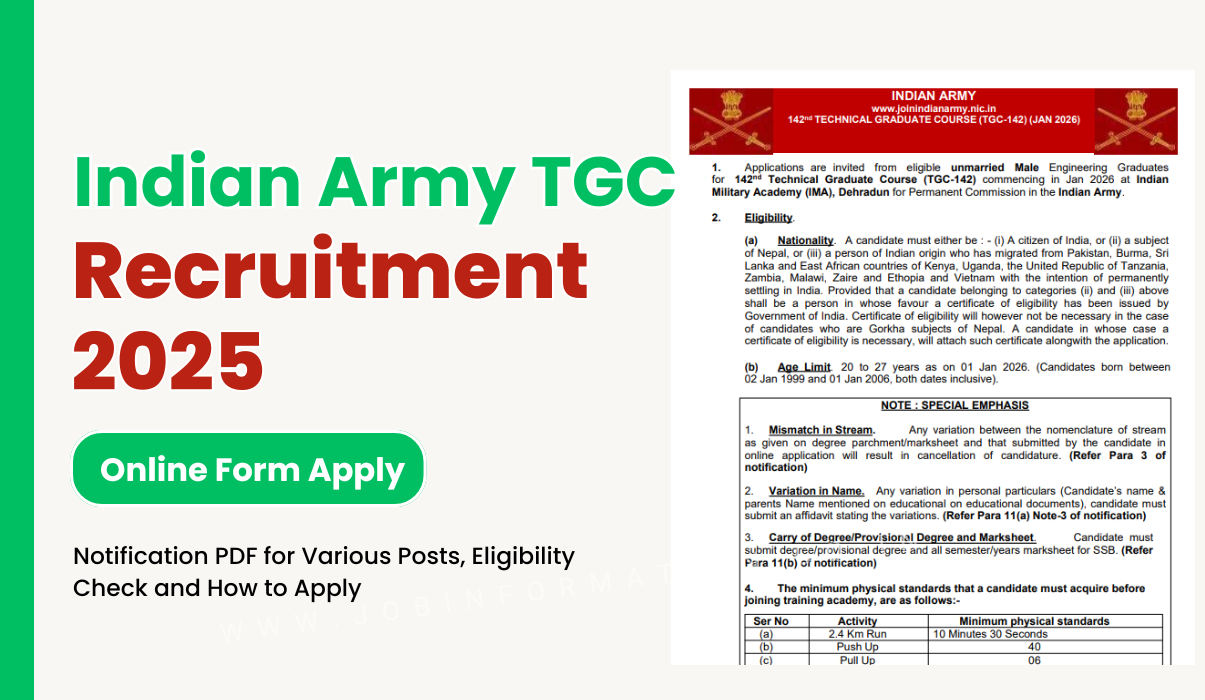 Indian Army TGC Recruitment 2025 Notice Out: Online Form, Eligibility Check, Jan 2026 joinindianarmy.nic.in