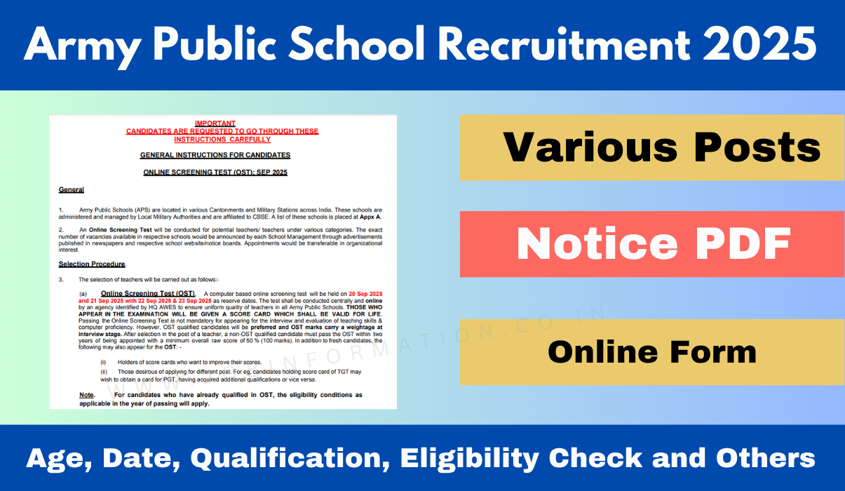Army Public School Recruitment 2025 for TGT, PGT & PRT Teacher Posts Apply Online and Other Detail Check